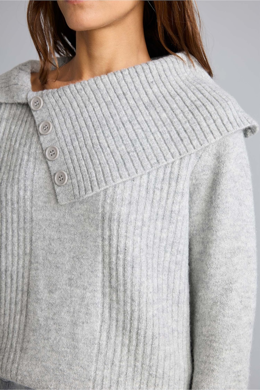 FEMME Gris Pull en mélange de laine à col châle Coupe régulière