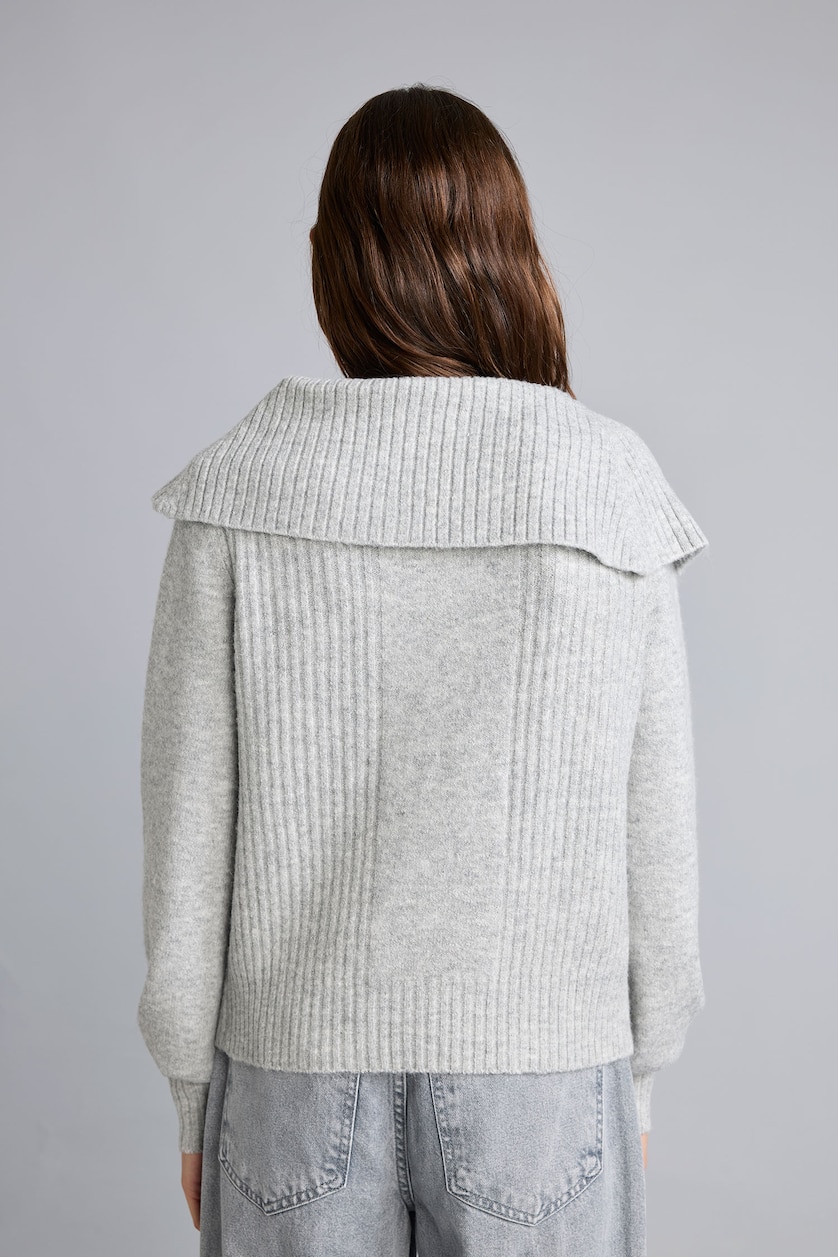 FEMME Gris Pull en mélange de laine à col châle Coupe régulière