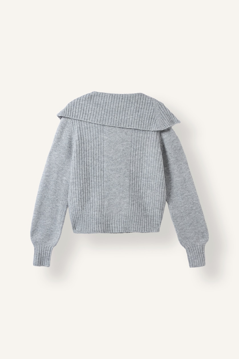 FEMME Gris Pull en mélange de laine à col châle Coupe régulière