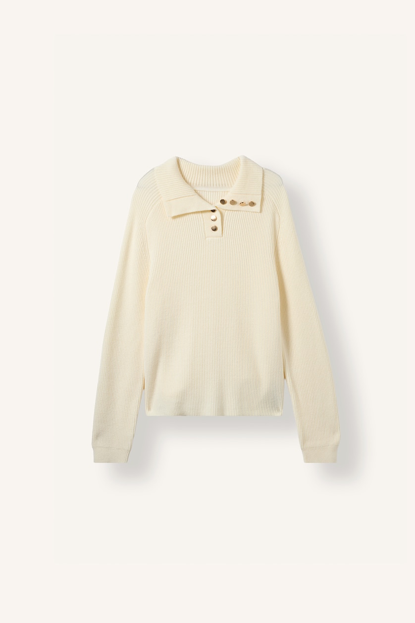 FEMME Écru Pull à col polo Coupe régulière