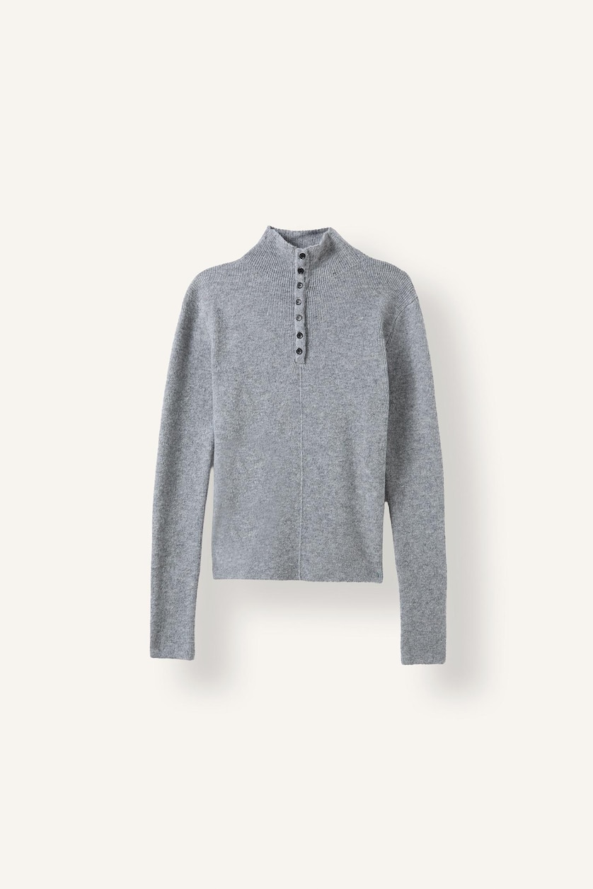 FEMME Gris Pull à col semi-montant Coupe ajustée