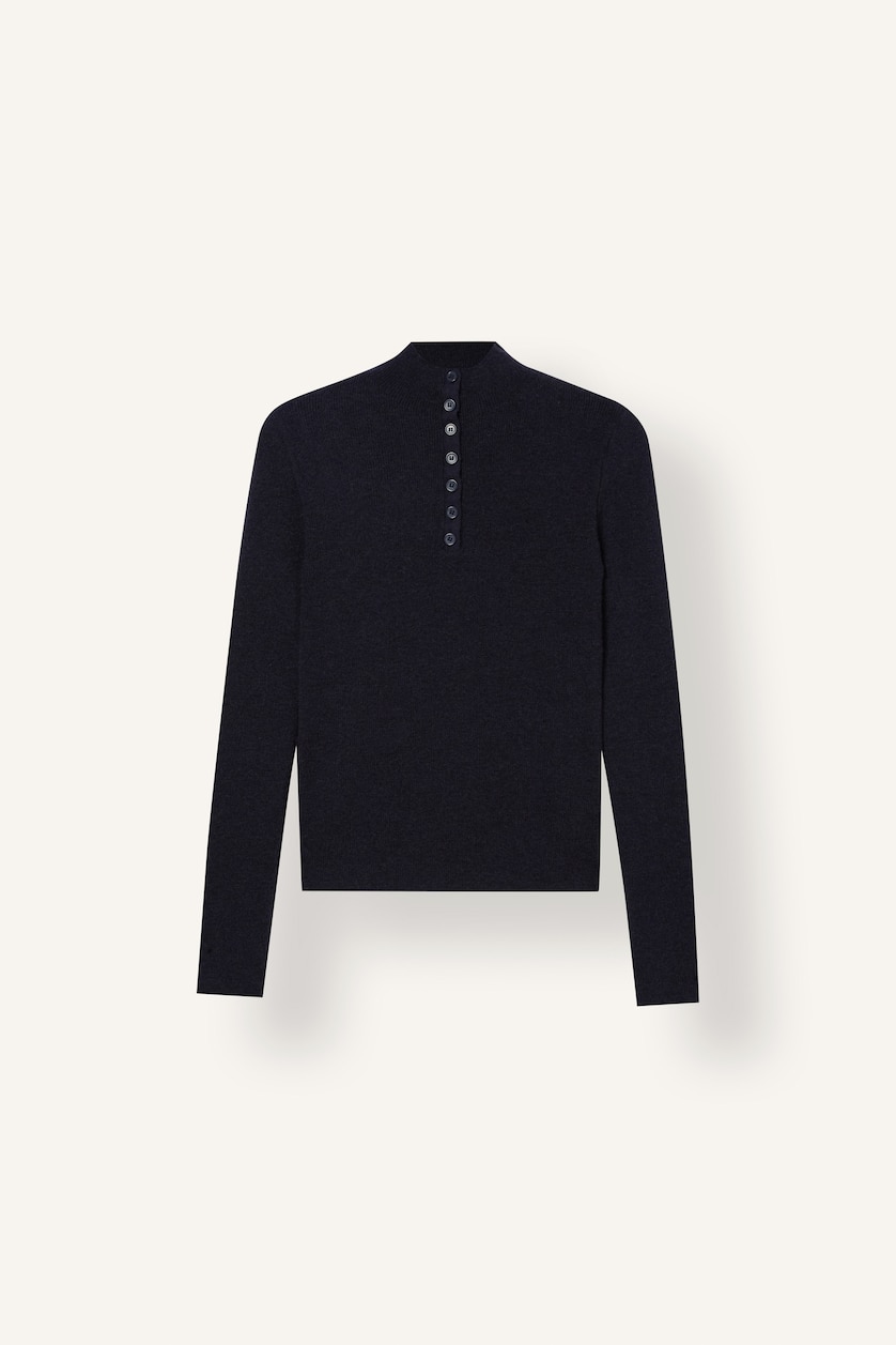Kadın Lacivert Fitted Düğmeli Yarım Balıkçı Basic Kazak