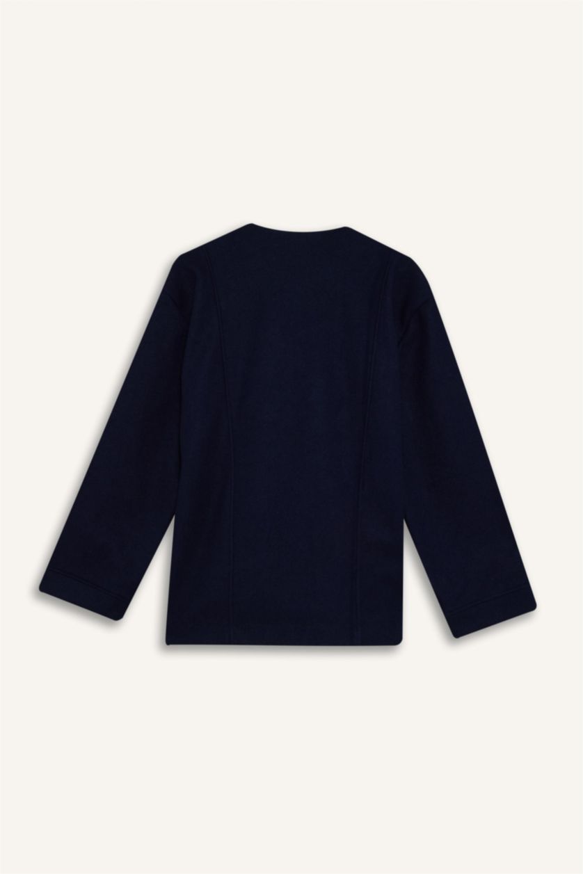 Kadın Lacivert Fıtted İçi Yumuşak Tüylü Bağlamalı Hırka