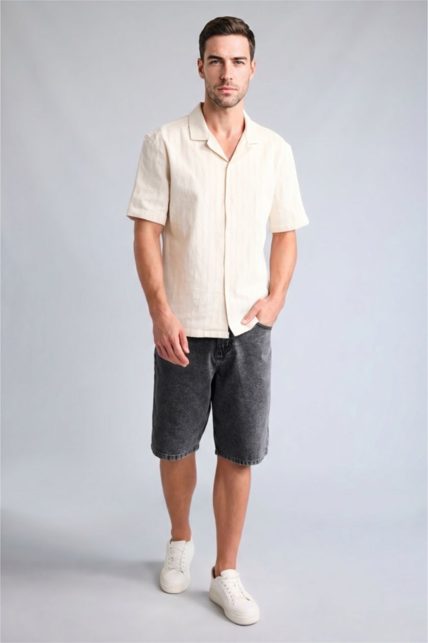 Men Stone Regular Fit Cotton Short Sleeve Shirt