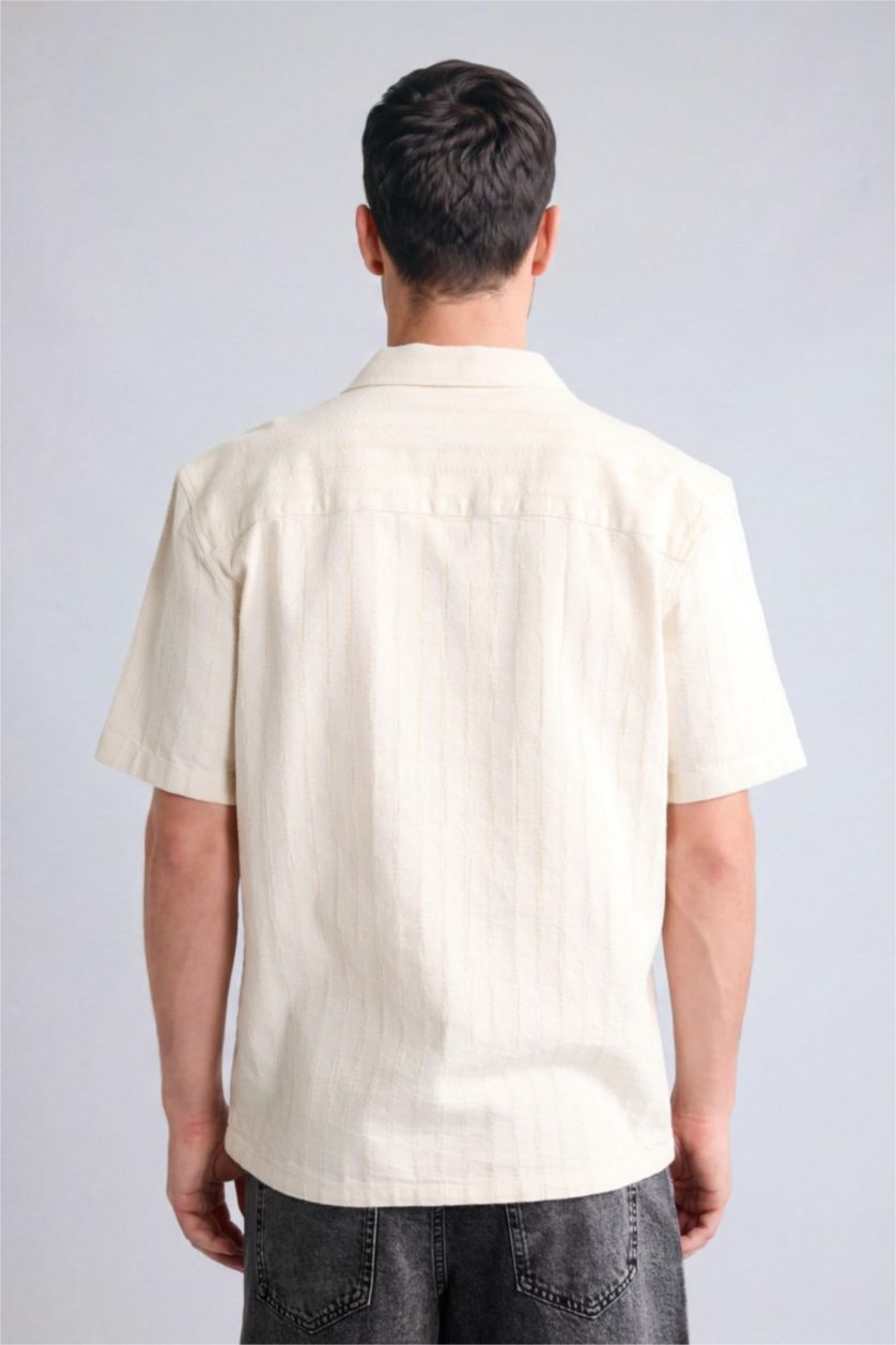 رجال اللون الحجري Regular Fit Cotton Short Sleeve Shirt