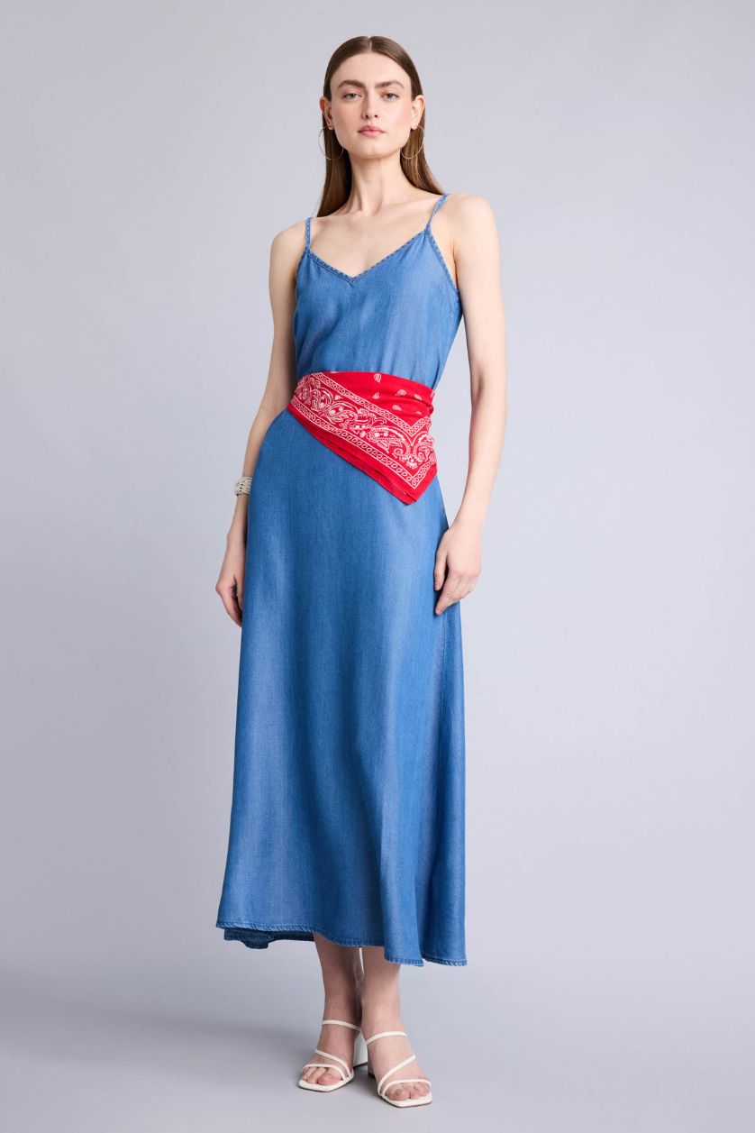 FEMME Indigo Clair Robe longue en tencel