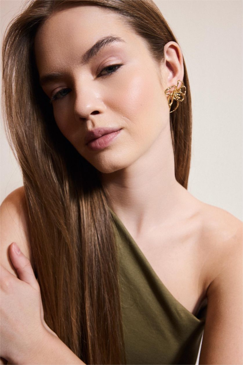 Kadın Altın Kadın Çiçek Desenli Küpe