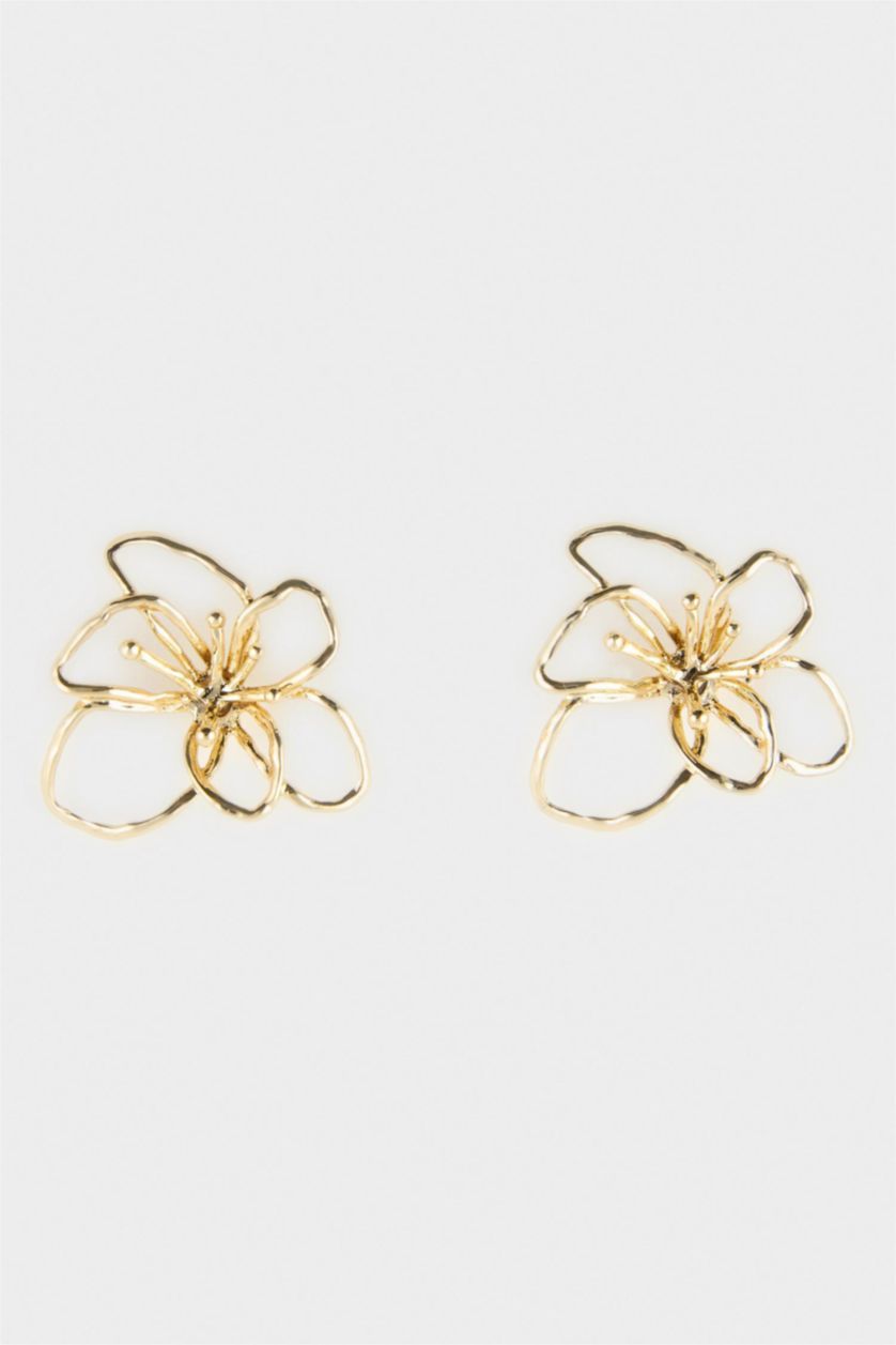 Kadın Altın Kadın Çiçek Desenli Küpe