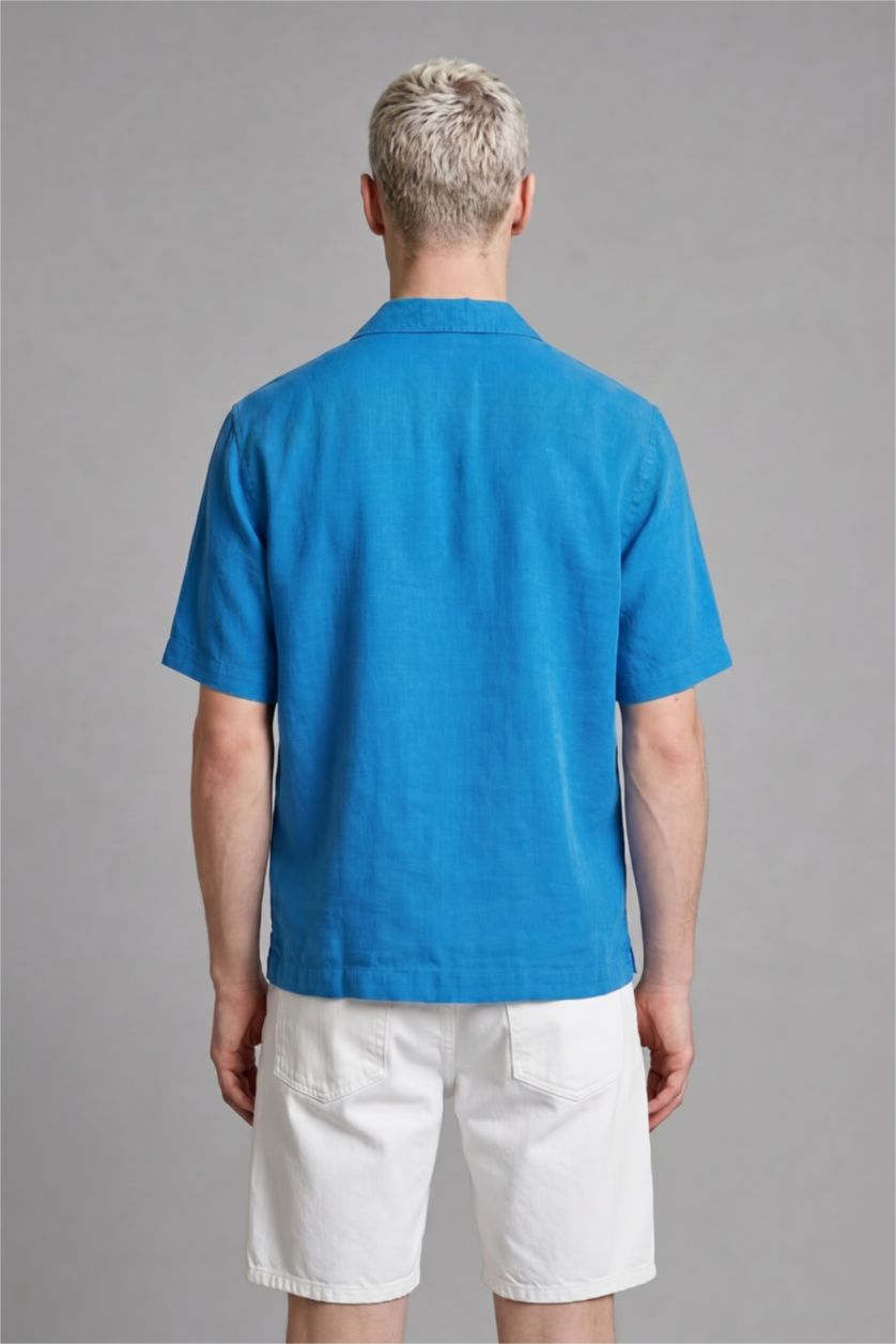 رجالي اللون الملكي Boxy Fit Sensual Short Sleeve Shirt