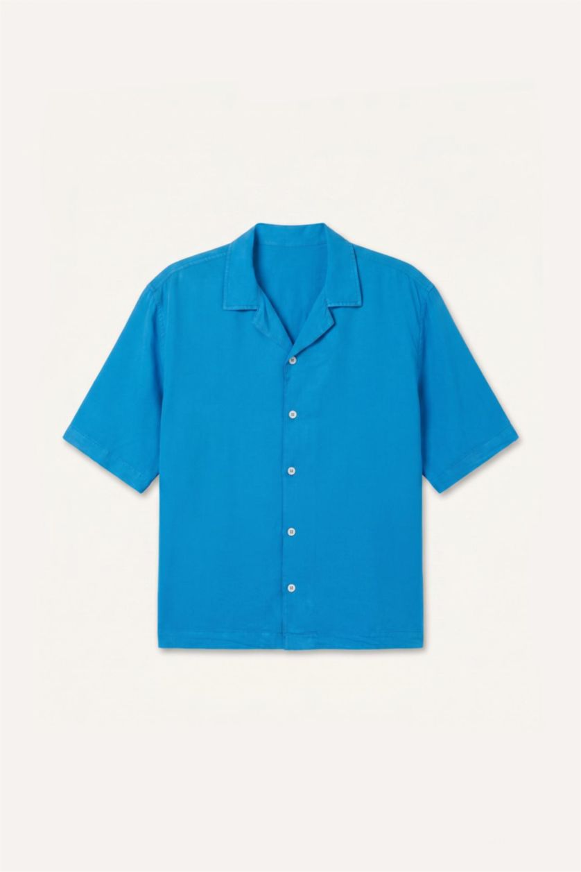 رجالي اللون الملكي Boxy Fit Sensual Short Sleeve Shirt
