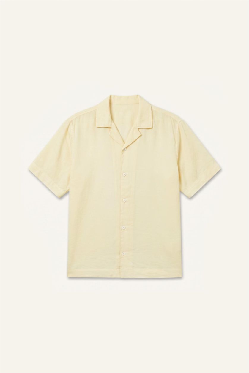 رجالي أصفر فاتح Boxy Fit Sensual Short Sleeve Shirt
