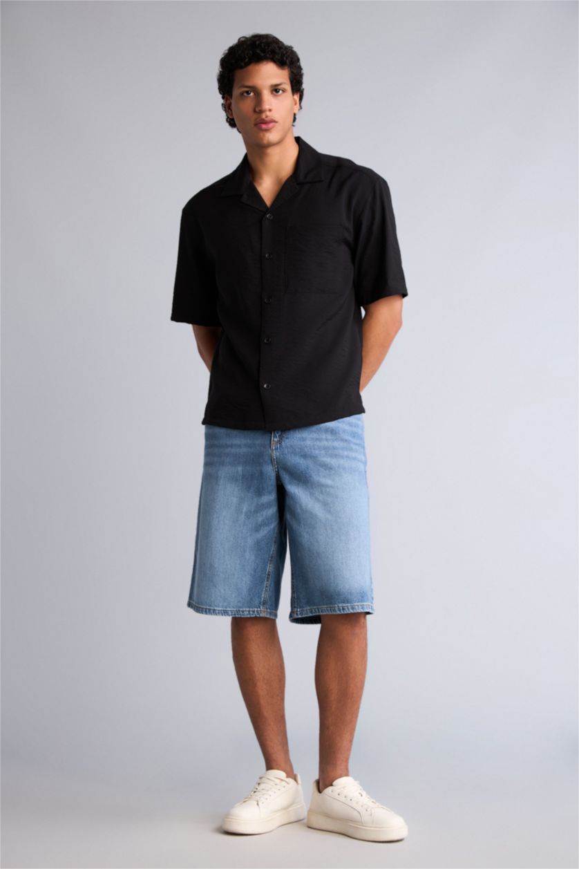 Erkek Siyah Krinkıl Gömlek