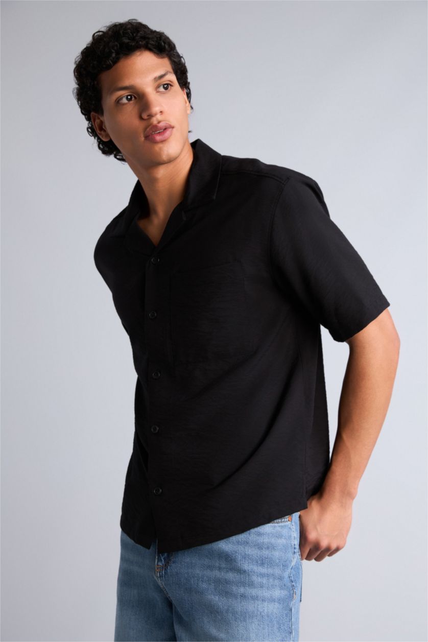 Erkek Siyah Krinkıl Gömlek