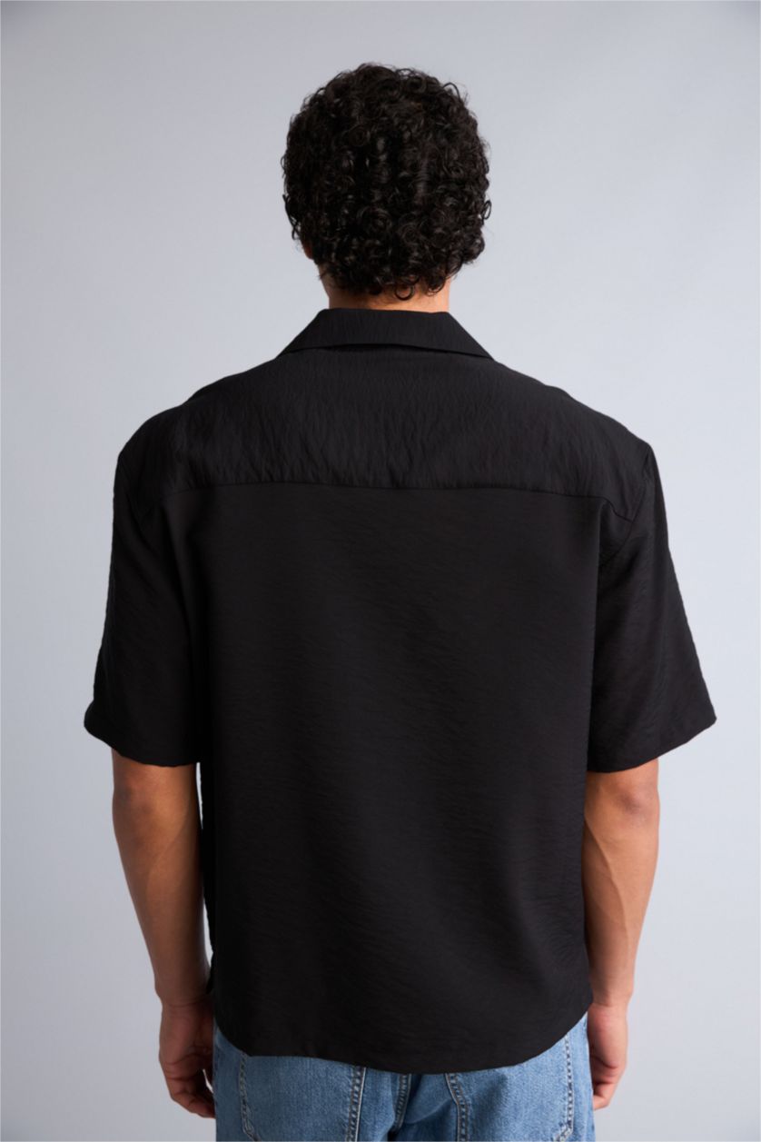 Erkek Siyah Krinkıl Gömlek