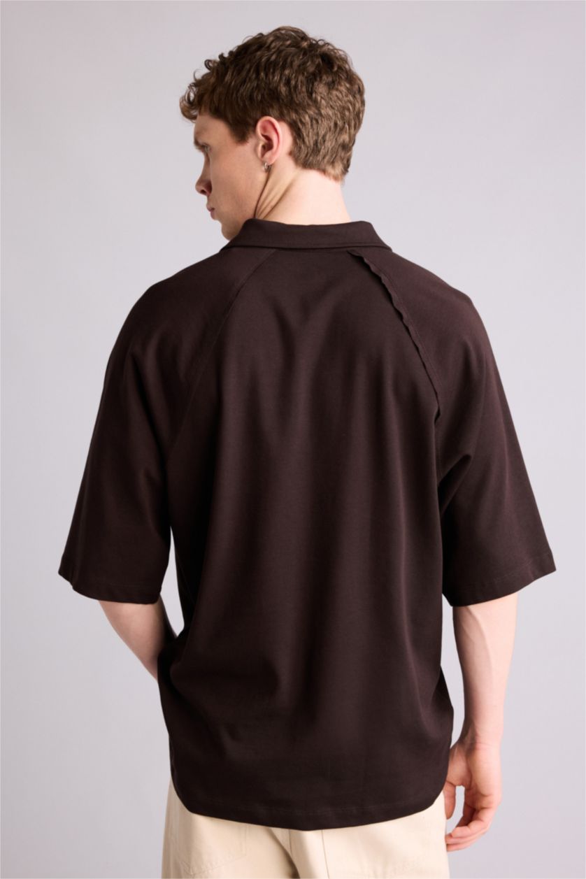 Erkek Kahve Loose Fıt Polo Yaka Kısa Kollu Polo Tişört