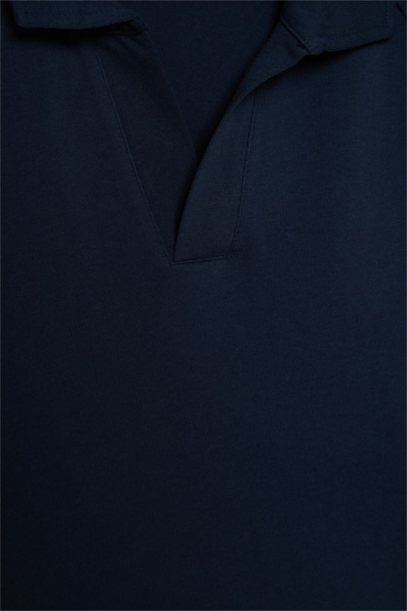 Erkek Lacivert Loose Fıt Polo Yaka Kısa Kollu Polo Tişört