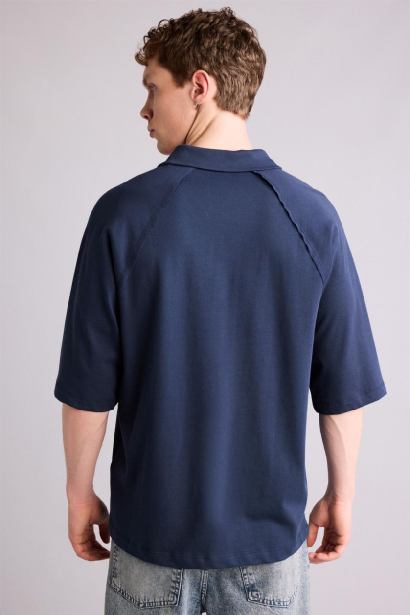 Man NAVY تيشيرت بولو نص ردن قصة فضفاضة