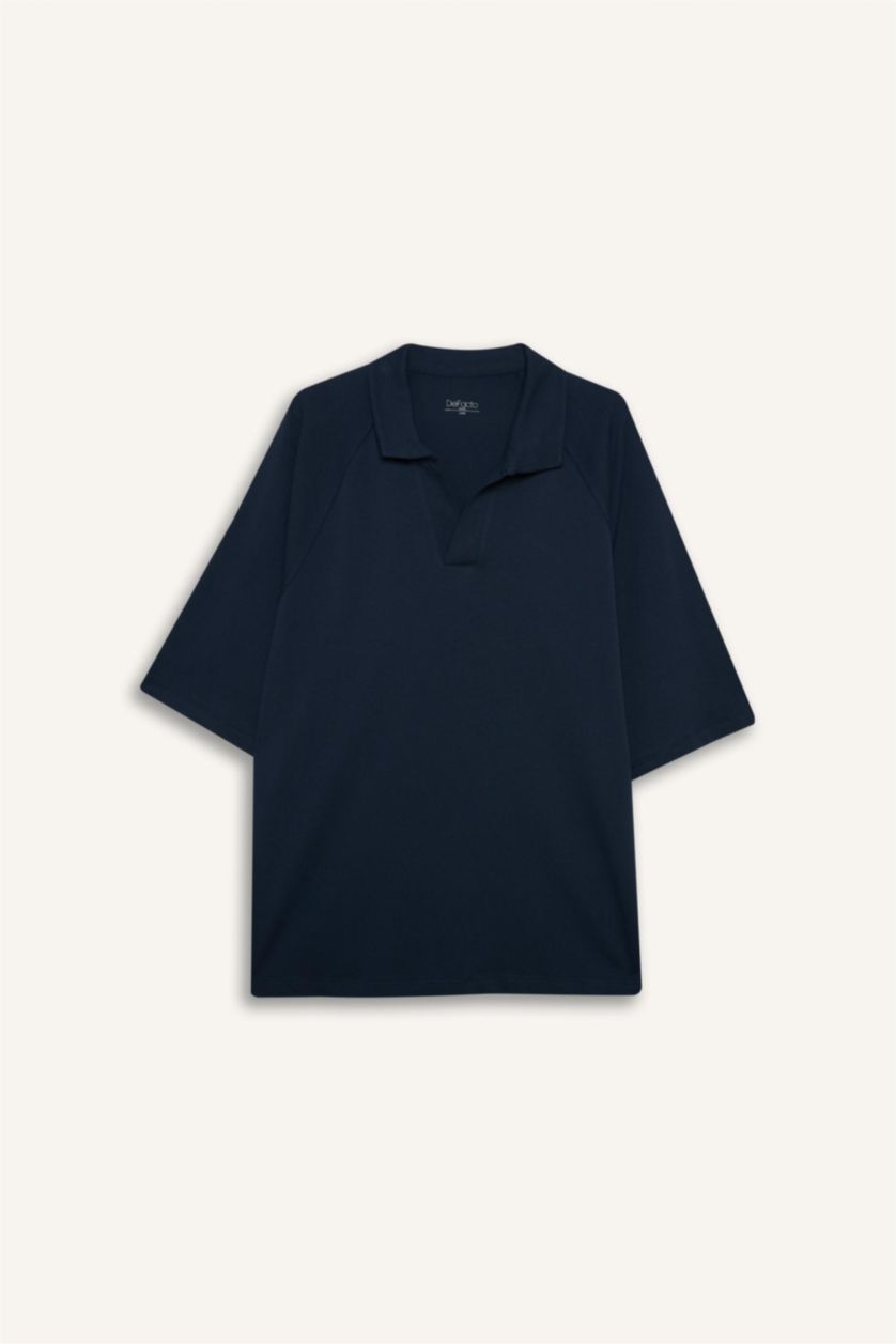 Man NAVY تيشيرت بولو نص ردن قصة فضفاضة