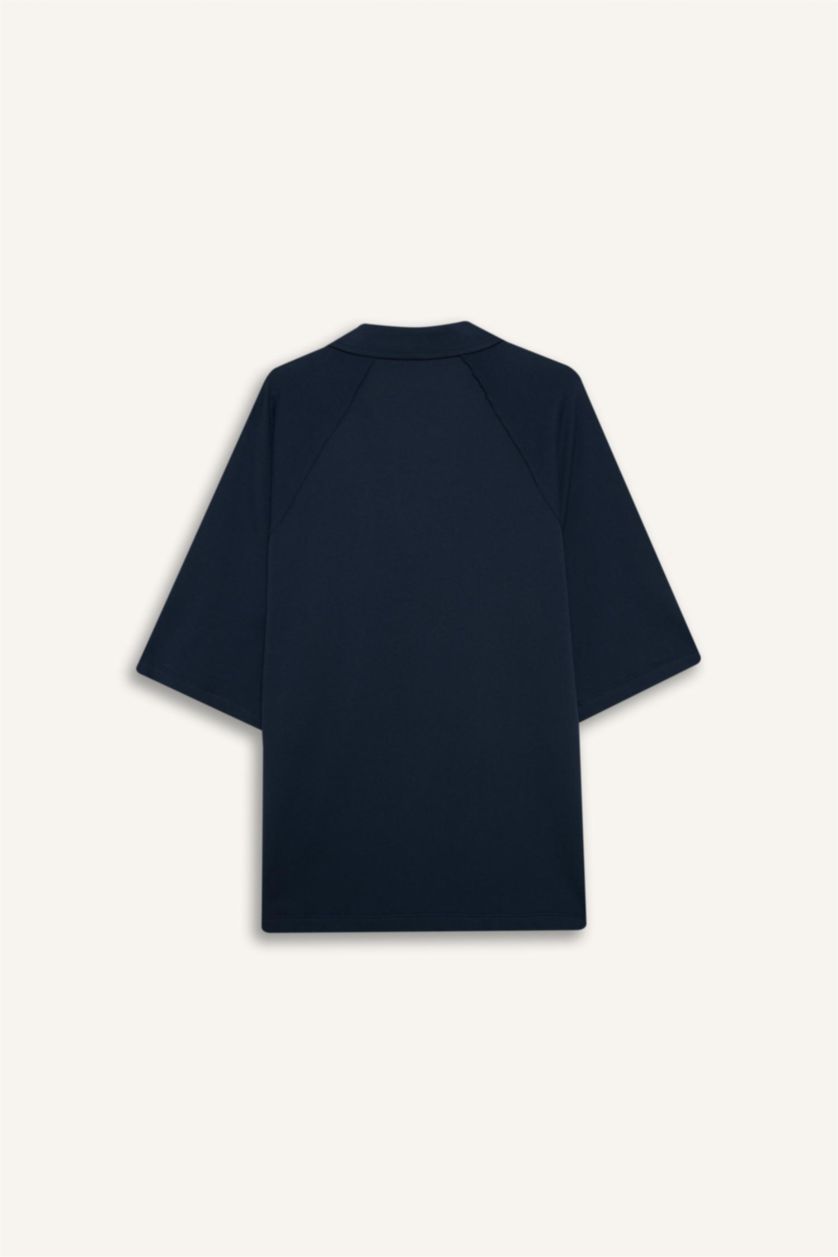 Man NAVY تيشيرت بولو نص ردن قصة فضفاضة