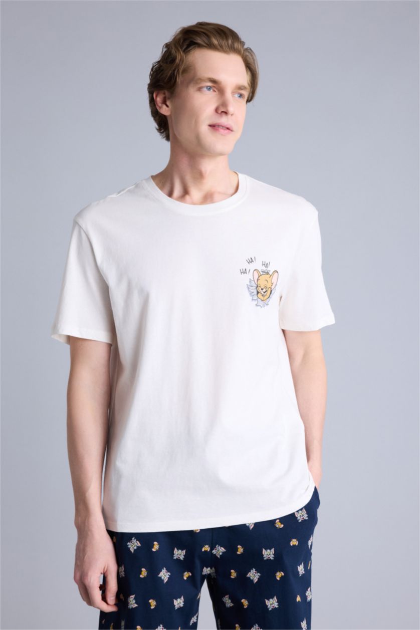 Erkek Lacivert Tom & Jerry Regular Fıt Kısa Kollu 2'li Takım