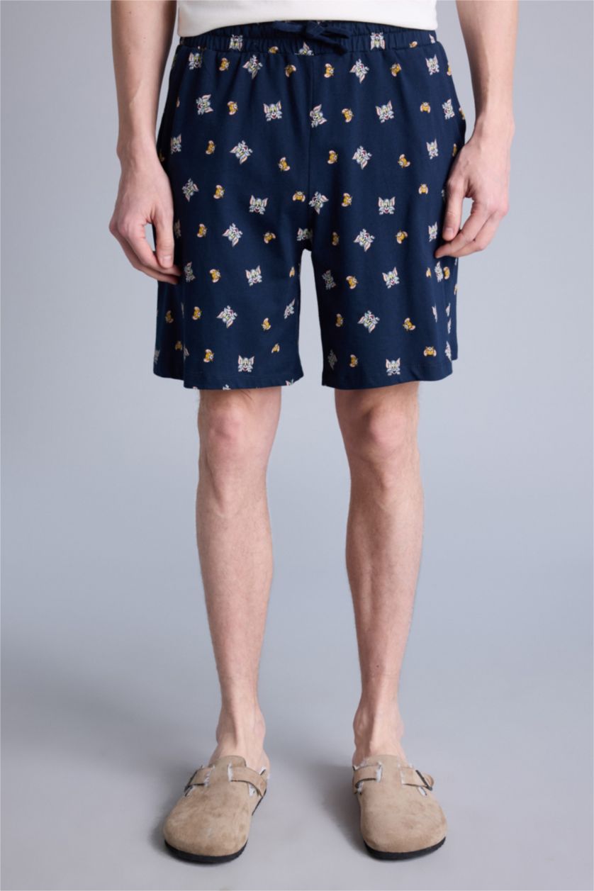 Erkek Lacivert Tom & Jerry Regular Fıt Kısa Kollu 2'li Takım