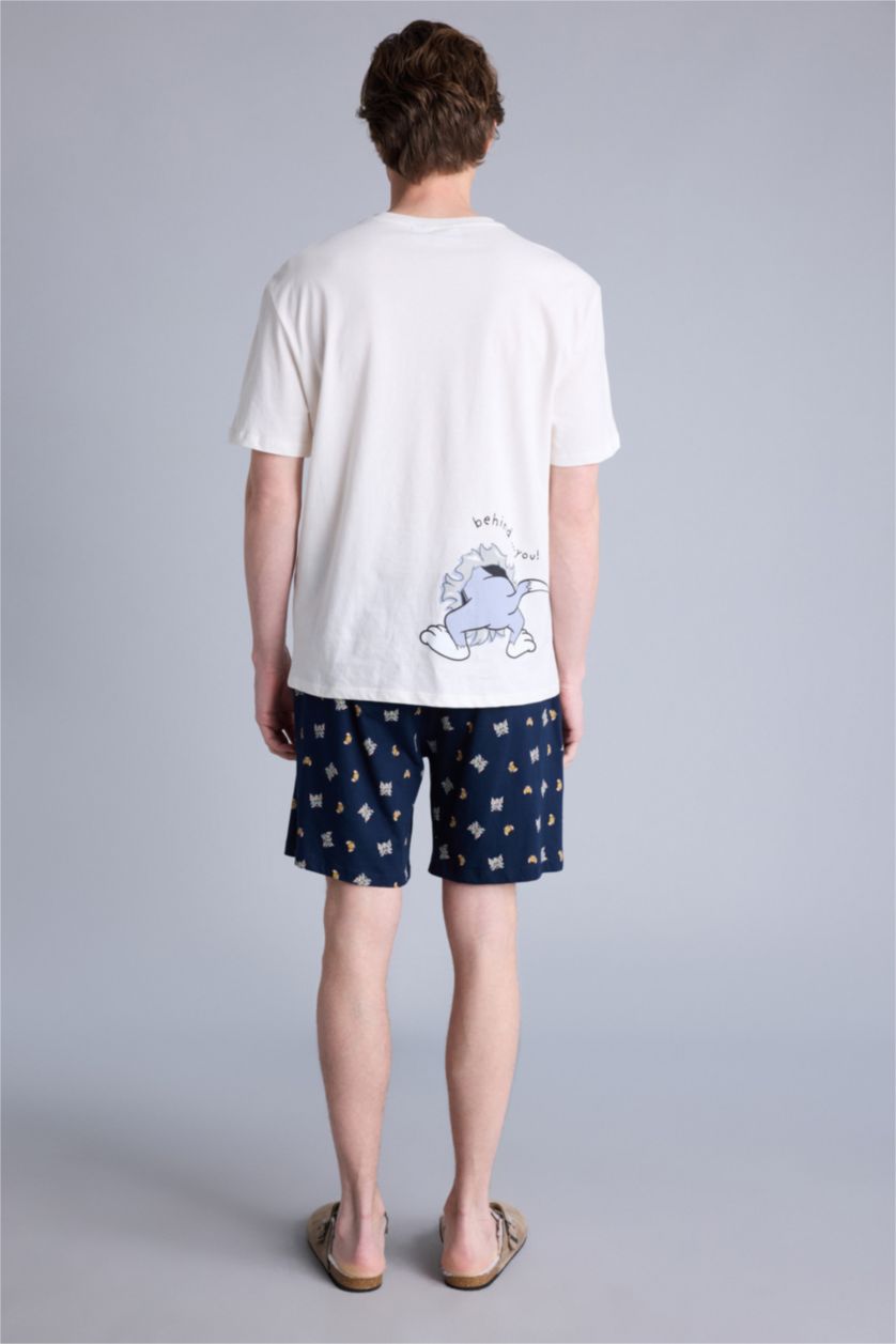 Erkek Lacivert Tom & Jerry Regular Fıt Kısa Kollu 2'li Takım