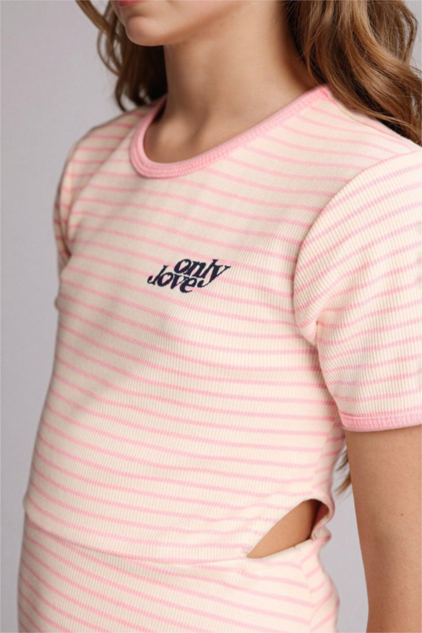 بنات زهري فستان قطن مخطط قصة عادية