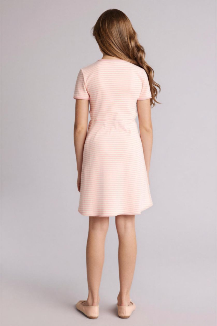 بنات زهري فستان قطن مخطط قصة عادية