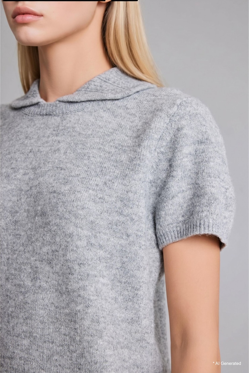 FEMME Gris Pull à manches courtes et col polo en mélange de laine Coupe régulière