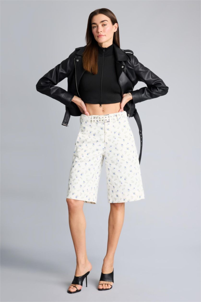 Kadın Kırık Beyaz Afra x Defacto Normal Bel  Gabardin Bermuda