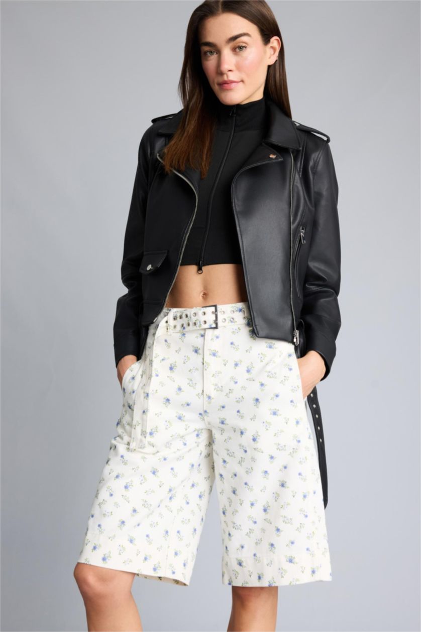 Kadın Kırık Beyaz Afra x Defacto Normal Bel  Gabardin Bermuda