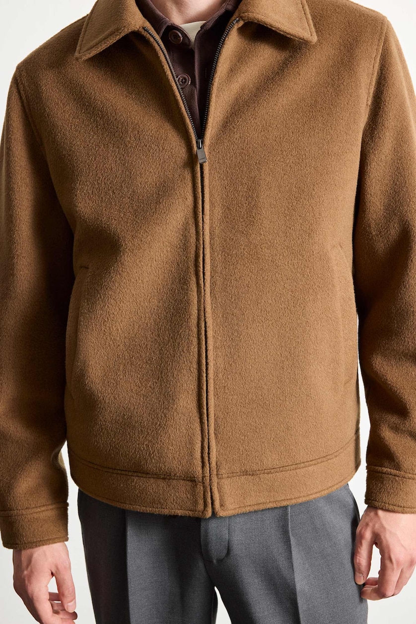 MAN Camel Zipper Polo Collar Puffer Jacket