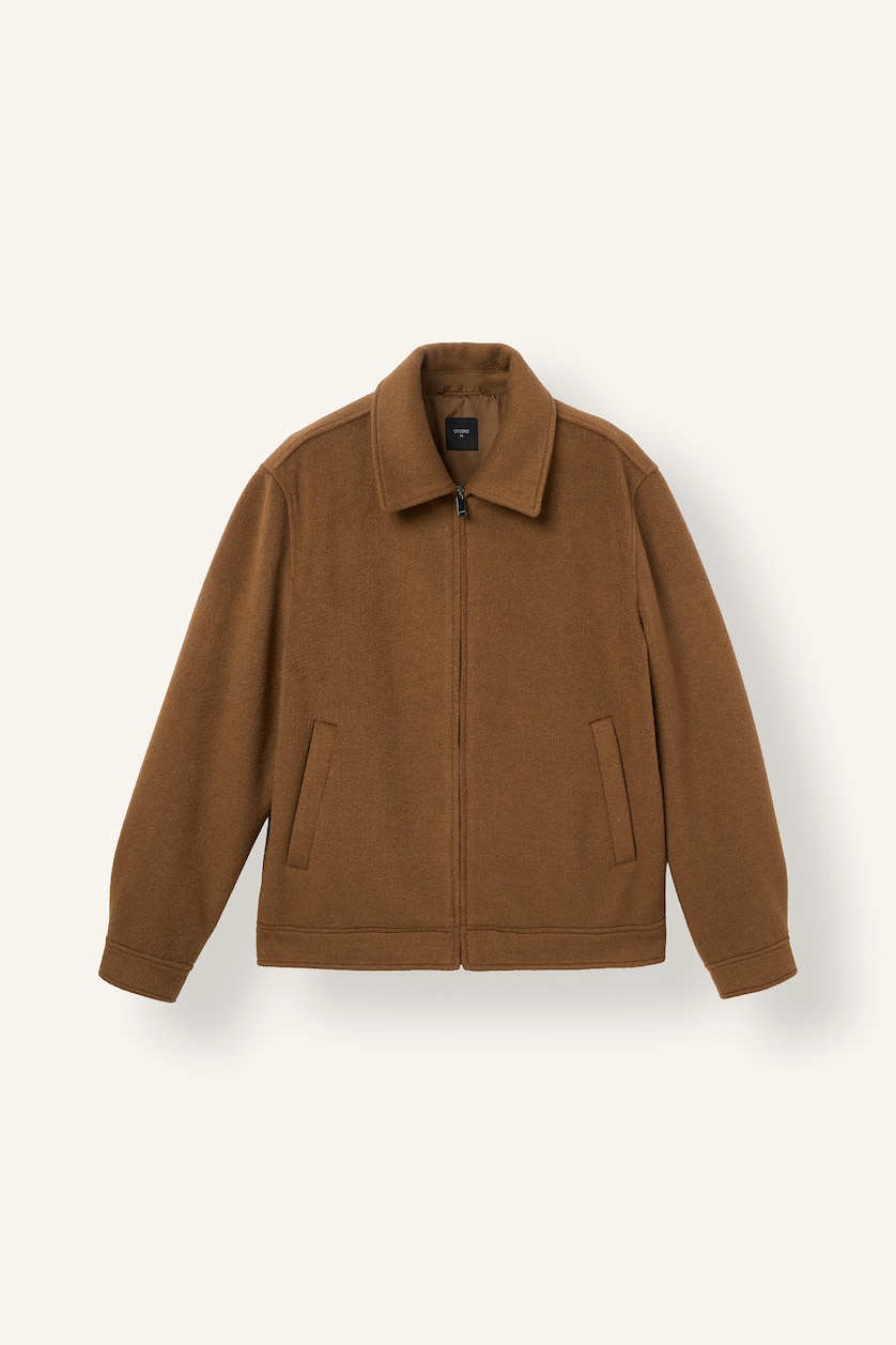 Erkek Camel Regular Fit Fermuarlı Kaşe Mont