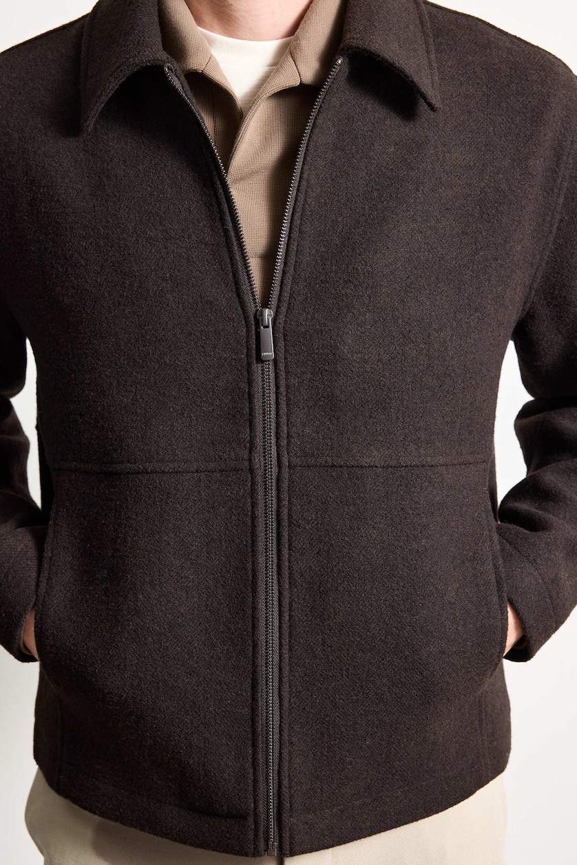 Erkek Kahve Regular Fit Cepli Fermuarlı Mont