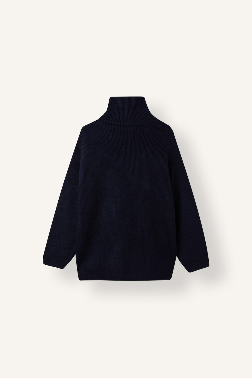 FEMME Marin Pull bleu marine oversize à col polo et fermeture éclair