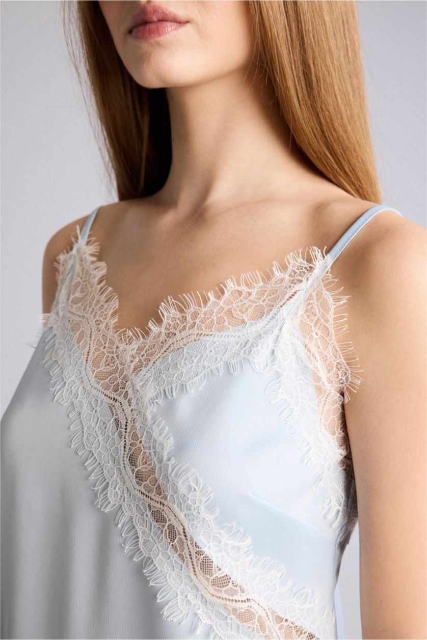 WOMAN Light Blue Regular Fit V-Neck Sleeveless Blouse