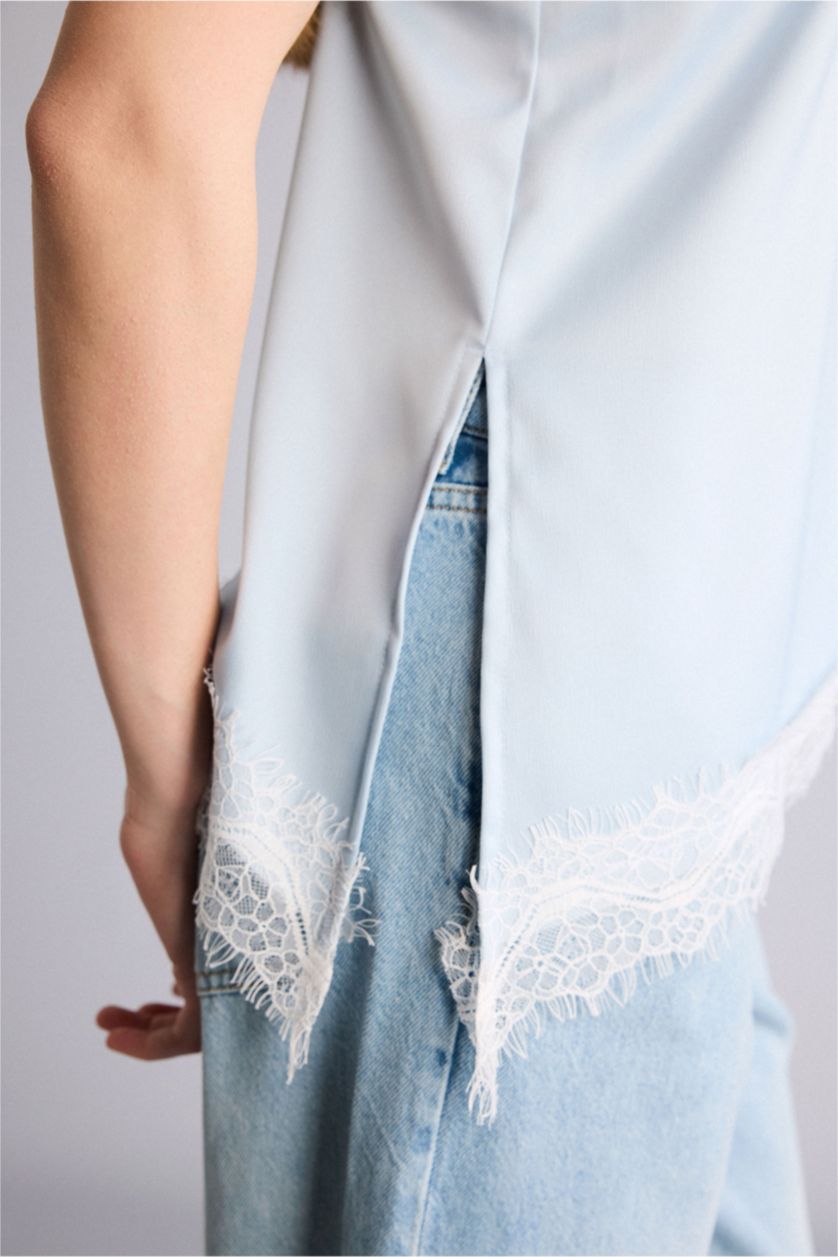 WOMAN Light Blue Regular Fit V-Neck Sleeveless Blouse