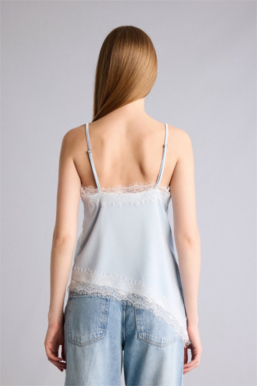 WOMAN Light Blue Regular Fit V-Neck Sleeveless Blouse