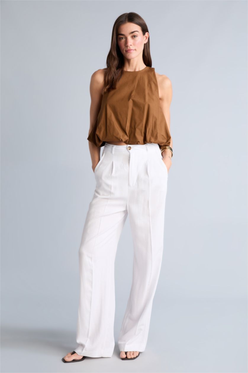 Kadın Açık Kahve Balloon Fit Poplin Bluz