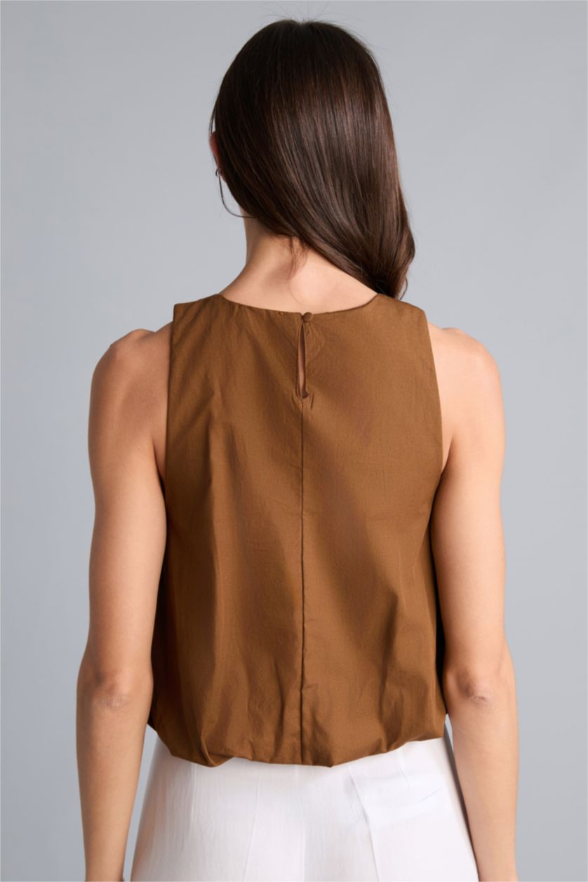 Kadın Açık Kahve Balloon Fit Poplin Bluz