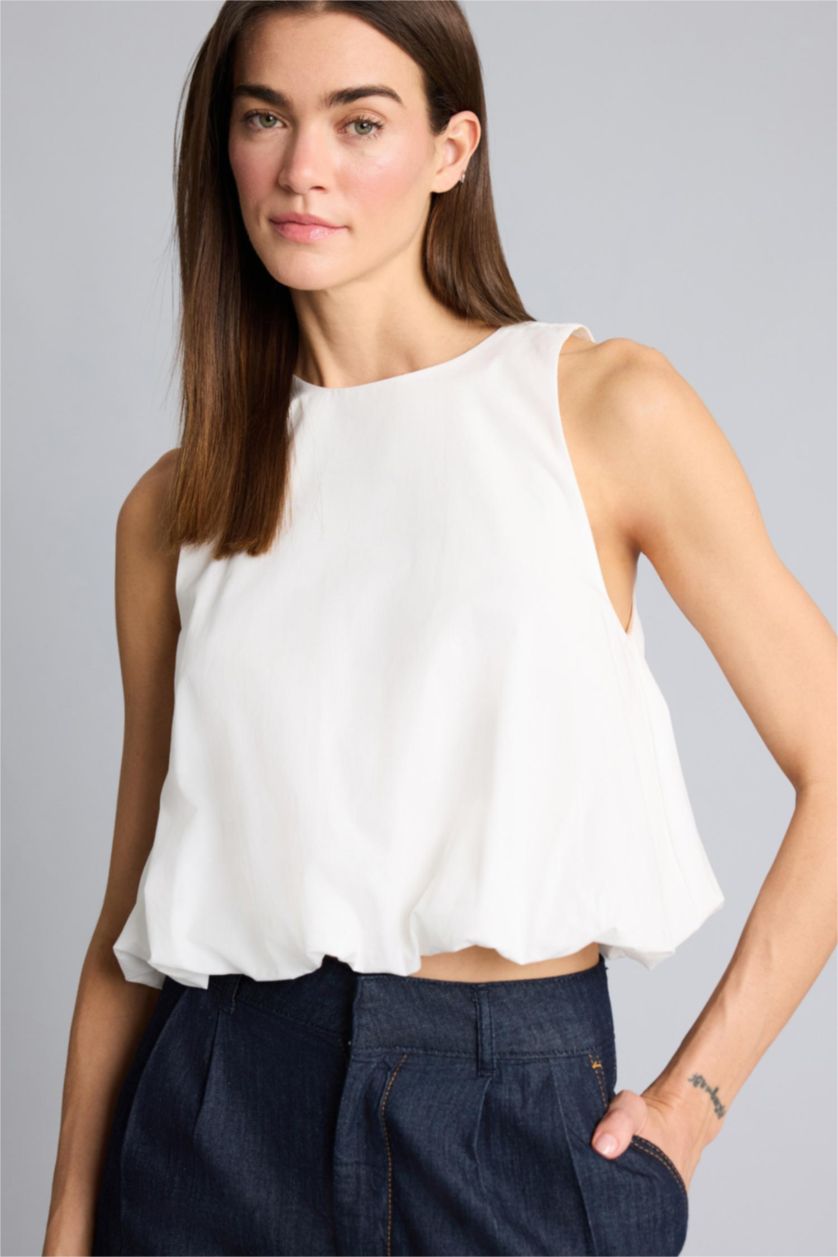 FEMME Blanc Blouse sans manches en popeline Afra x Defacto Coupe ballon