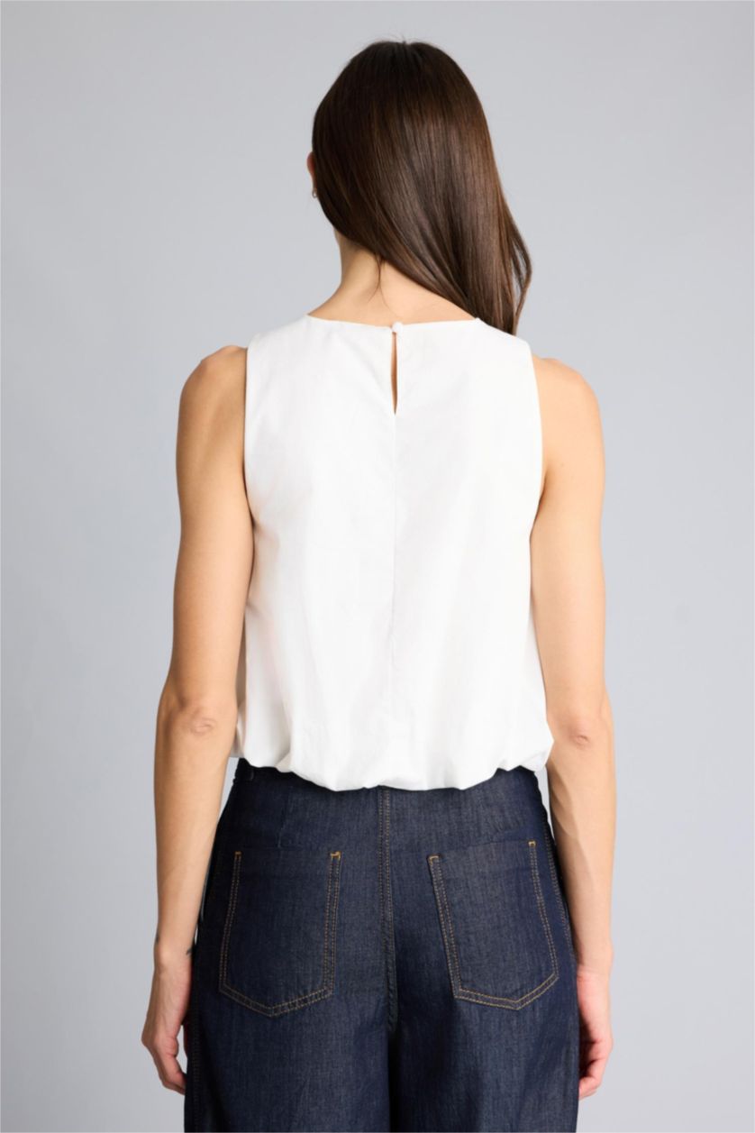 FEMME Blanc Blouse sans manches en popeline Afra x Defacto Coupe ballon