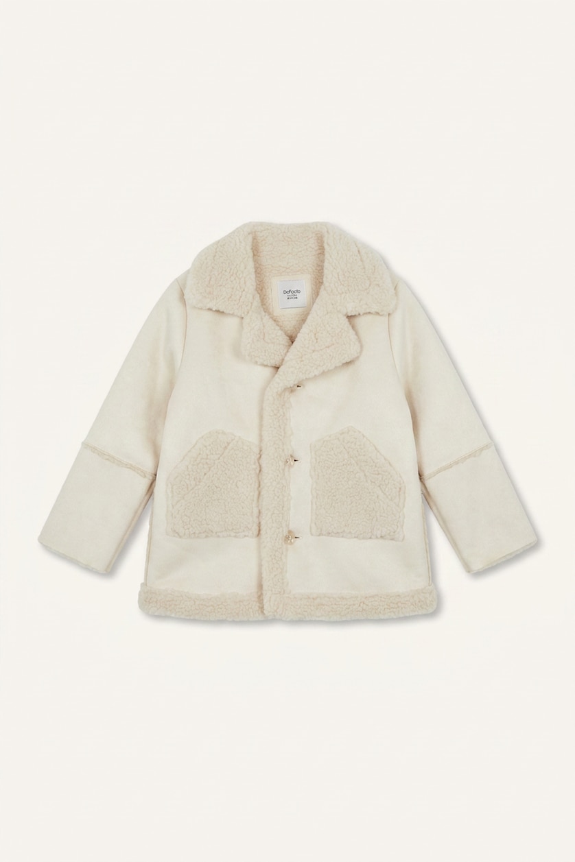 Baby Girls Ecru Baby Girl V-Neck Puffer Jacket