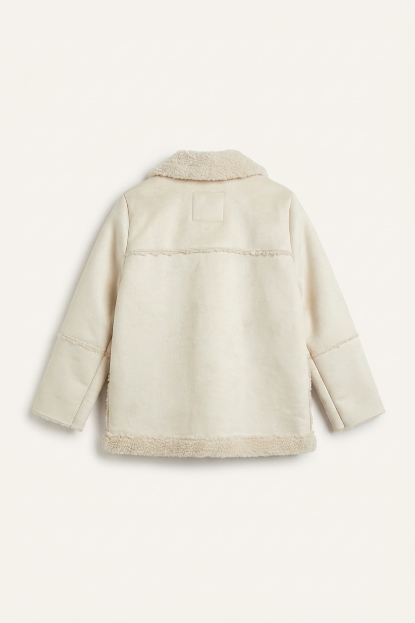Baby Girls Ecru Baby Girl V-Neck Puffer Jacket