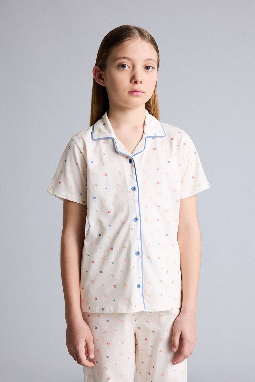 Girls & Teens Ecru 2 piece Regular Fit Knitted Pyjamas