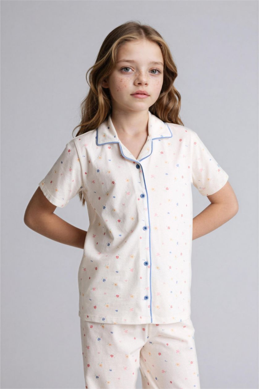 Kız Çocuk - Genç Kız Ekru Regular Fıt 2'li Pijama Takımı Kız Çocuk
