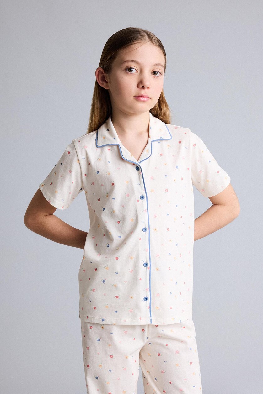 Girls & Teens Ecru 2 piece Regular Fit Knitted Pyjamas