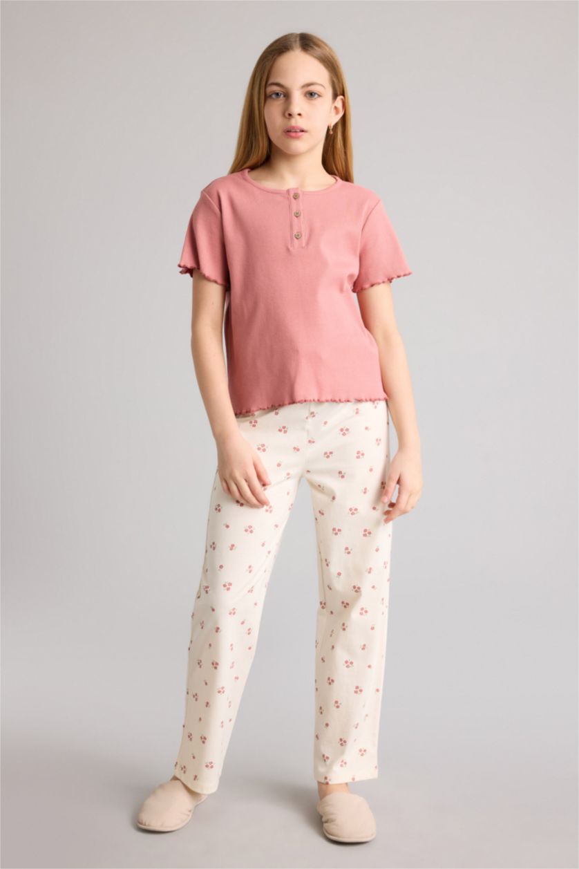 Kız Çocuk - Genç Kız Gülkurusu Fitilli Kaşkorse 2'li Pijama Takımı Kız Çocuk