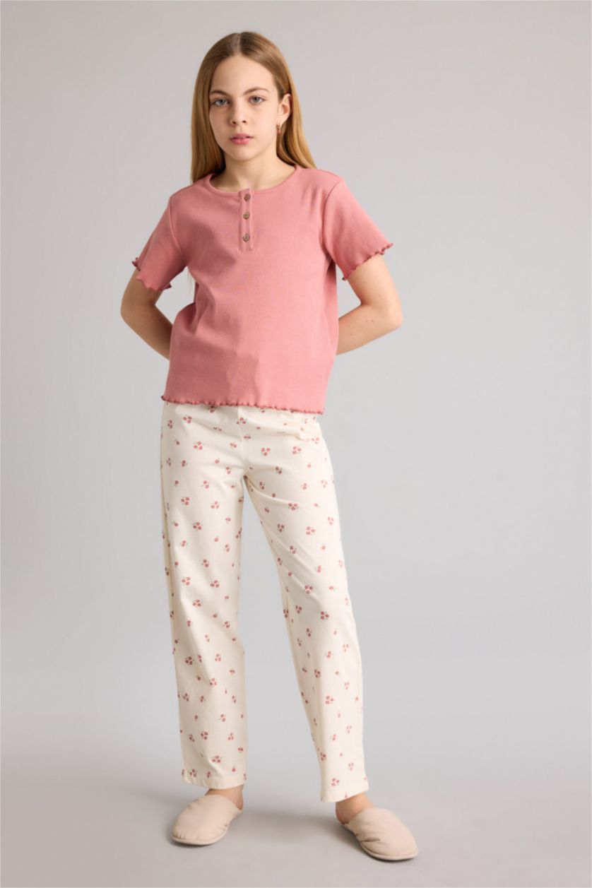 Kız Çocuk - Genç Kız Gülkurusu Fitilli Kaşkorse 2'li Pijama Takımı Kız Çocuk
