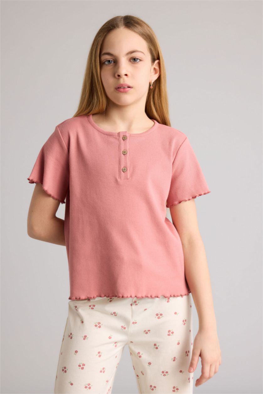 Kız Çocuk - Genç Kız Gülkurusu Fitilli Kaşkorse 2'li Pijama Takımı Kız Çocuk